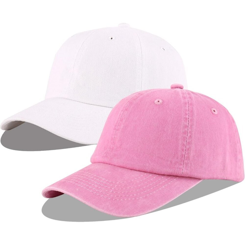 Unisex Washed-pink + White Baseball Cap Cotton Fits Washed Denim Adjustable Hat